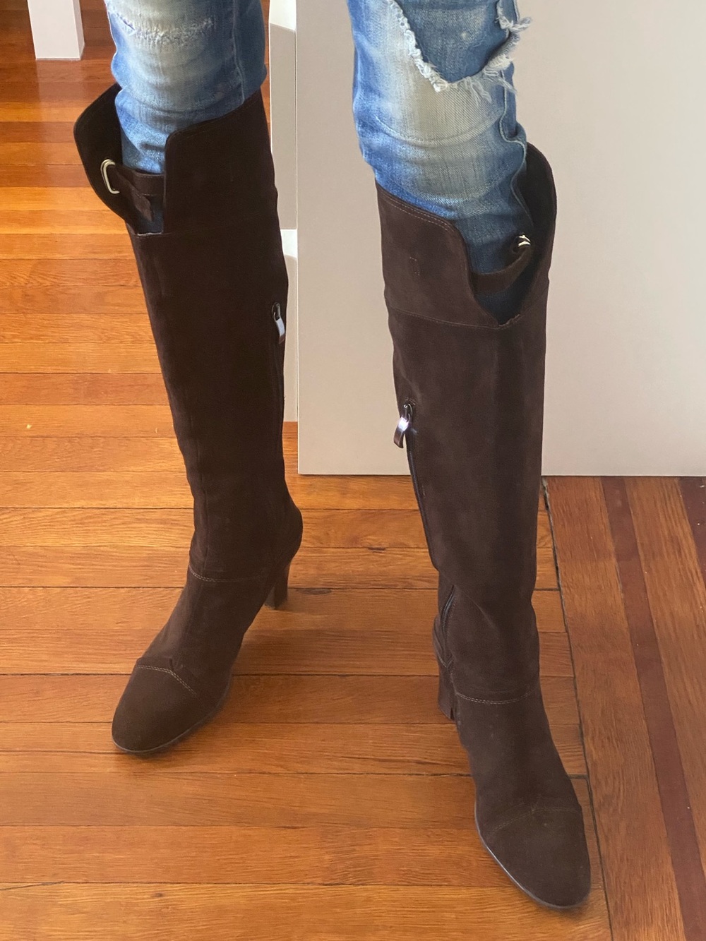 Classic Knee-High Suede Boots in Dark Brown